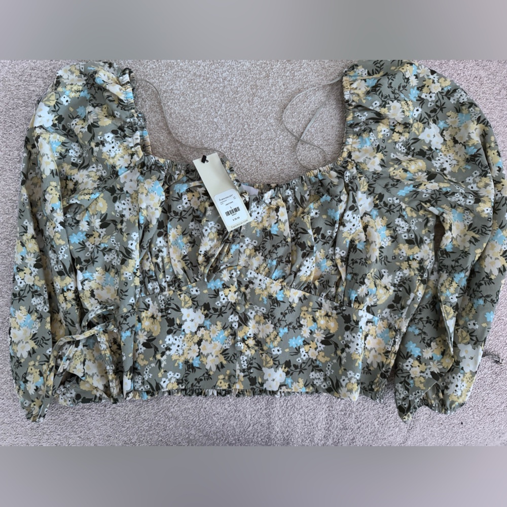 Francesca's Collections Floral Crop Top - Blue and Yellow